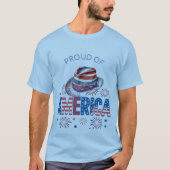 Trots op Amerika Stars Stripes Pet en Firecracker T-shirt (Voorkant)