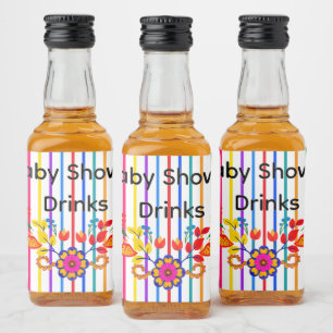 Trots op het Latino Baby shower   Bloemen en strep Likeurfles Etiket