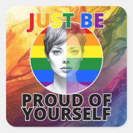 Trots op jezelf - Gay Pride Vrouw Portrait Vierkante Sticker