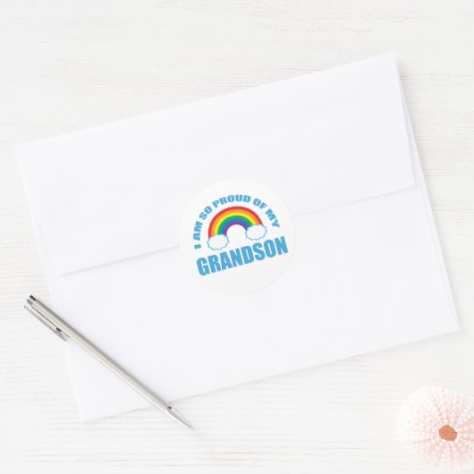 Trots op mijn kleinzoon Rainbow grootouders Ronde Sticker (Envelop)