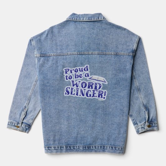 Trots op Word Slinger Auteur Life Slogan Denim Jacket (Achterkant)