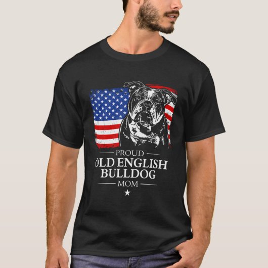 Trots Oud Engels Bulldog Moeder Amerikaanse vlag P T-shirt (Voorkant)