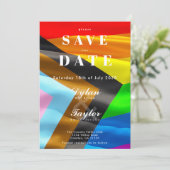 Trots Pride Vlag Typografie Huwelijk Save the Date (Staand voorkant)