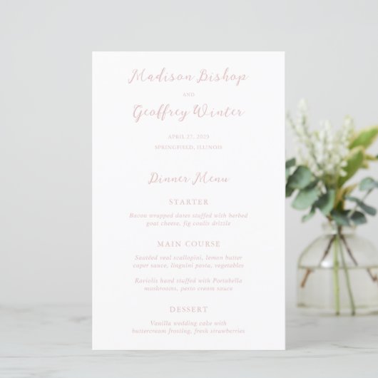 Trots Schrift Roze Elegant Trouwmenu (Staand voorkant)