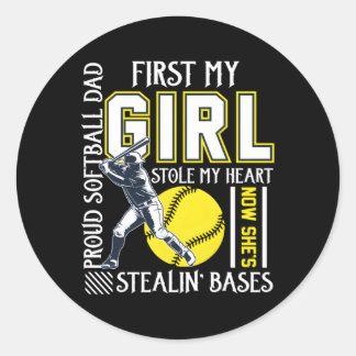 Trots softbal pap stal mijn hij voor papa ronde sticker