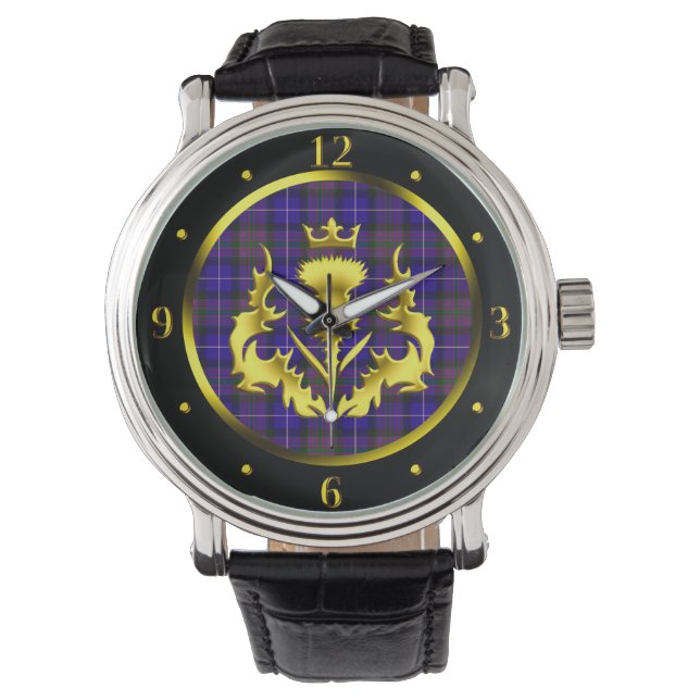 Trots van Schotland Tartan w/Golden Thistle Horloge (Voorkant)