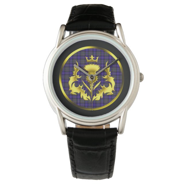 Trots van Schotland Tartan w/Golden Thistle Horloge (Voorkant)