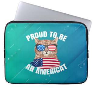Trots zijn Amerikaanse kat USA vlag gelukkig vierd Laptop Sleeve