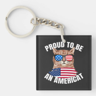 Trots zijn Amerikaanse kat USA vlag gelukkig vierd Sleutelhanger