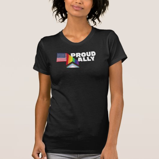 Trotse Ally en Trotse Patriot USA Vlag LGBT Homo L T-shirt (Voorkant)