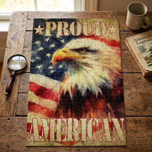 Trotse Amerikaan. Amerikaanse Zeearend en Vlag van Legpuzzel