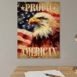 Trotse Amerikaan. Amerikaanse Zeearend en Vlag van Poster