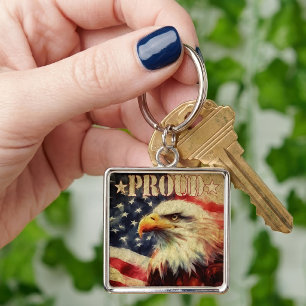 Trotse Amerikaan. Bald Eagle en de Amerikaanse vla Sleutelhanger