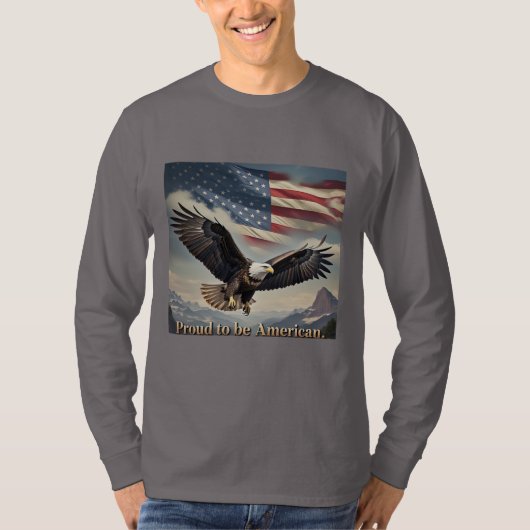 Trotse Amerikaanse Eagle Flag Mountain Mannen T-shirt (Voorkant)