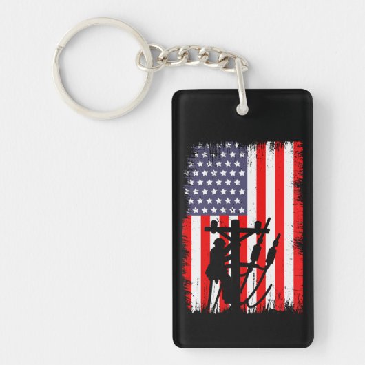 Trotse Amerikaanse lijnwerker Patriottische nutsbe Sleutelhanger (Voorkant)