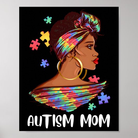 Trotse autisme moeder Afro puzzel bewustzijn gesch Poster (Voorkant)