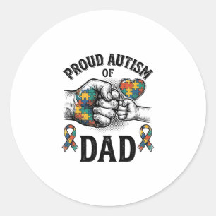 Trotse autisme papa vintage gravure bewustzijn shi ronde sticker