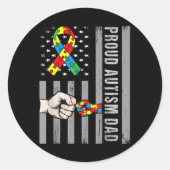 Trotse Autisme Vader Amerikaanse Vlag Autisme Bewu Ronde Sticker (Voorkant)