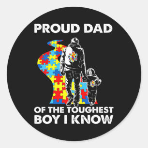 Trotse autisme vader-vader en zoon autisme bewustz ronde sticker