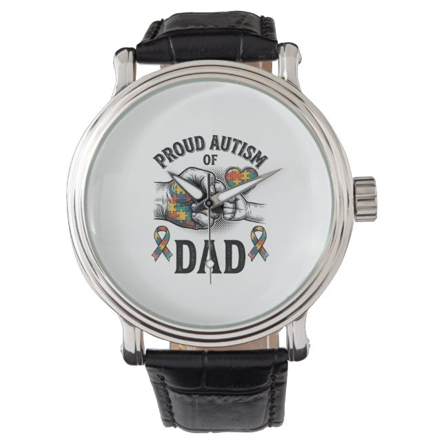 Trotse autisme vader vintage gravure bewustzijnssh horloge (Voorkant)
