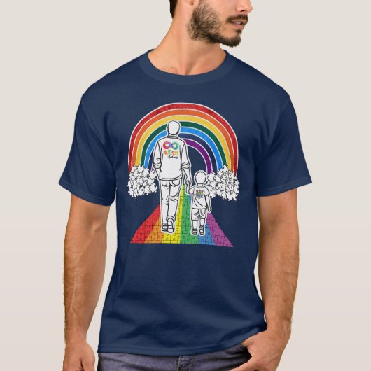 Trotse autisme vader | Wandelen op het Regenboog P T-shirt (Voorkant)