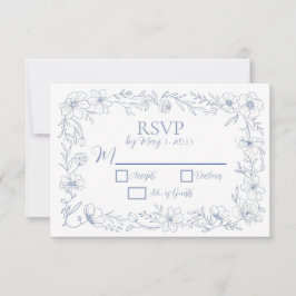 Trotse Blauwe Bloemen Trouw RSVP Kaarten Kaartje