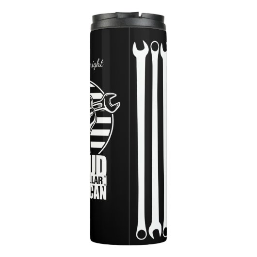 Trotse blauwe kraag Wrench Amerikaans Thermosbeker (Achterkant)