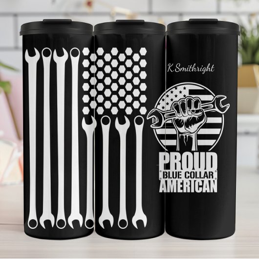 Trotse blauwe kraag Wrench Amerikaans Thermosbeker