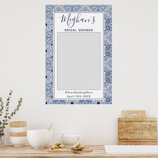 Trotse blauwe tegels Bruidsdouche Fotohokje Poster (Keuken)