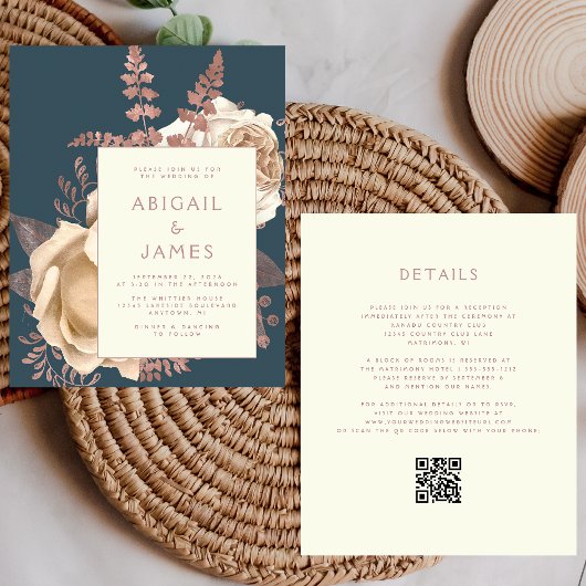 Trotse Bloem Ivory Roze Goud Teal QR Code Trouw
