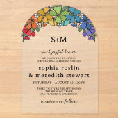 Trotse Bloemen Boog Monogram LGBT Trouwdag Acryl Uitnodigingen (Voorkant)