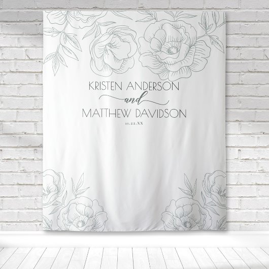 Trotse Bloemige Botanische Grijze Bruiloft Wandkleed