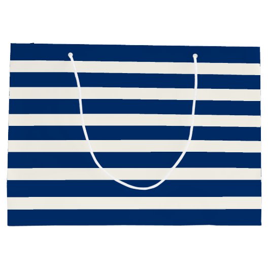 Trotse bloemige marineblauwe strepen bruiloft groot cadeauzakje (Achterkant)