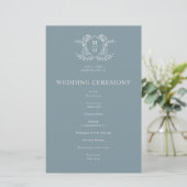 Trotse bloemige monogram blauwe trouwprogramma Vin (Staand voorkant)