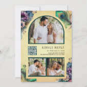Trotse Bloemige Pauw Foto QR Code Trouwen Kaart (Achterkant)