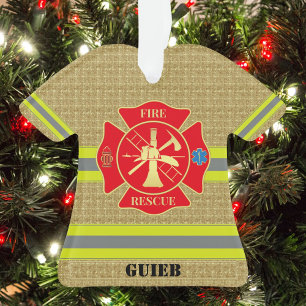 Trotse brandweerman Maltese Cross Bunker Gear Deco Ornament