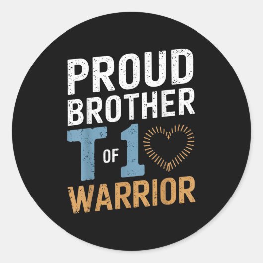 Trotse broer van T1 Warrior Heart Diabetes Awarene Ronde Sticker (Voorkant)