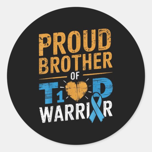 Trotse broer van T1D Warrior Awareness S Ronde Sticker (Voorkant)