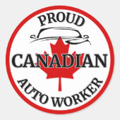 Trotse Canadese Auto Worker Maple Leaf Canada Ronde Sticker (Voorkant)