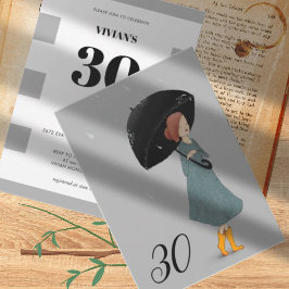 Trotse dame in de regendag 30e verjaardag kaart