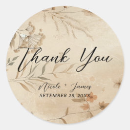 Trotse Delicate Bloemige Botanische Boho Bruiloft Ronde Sticker