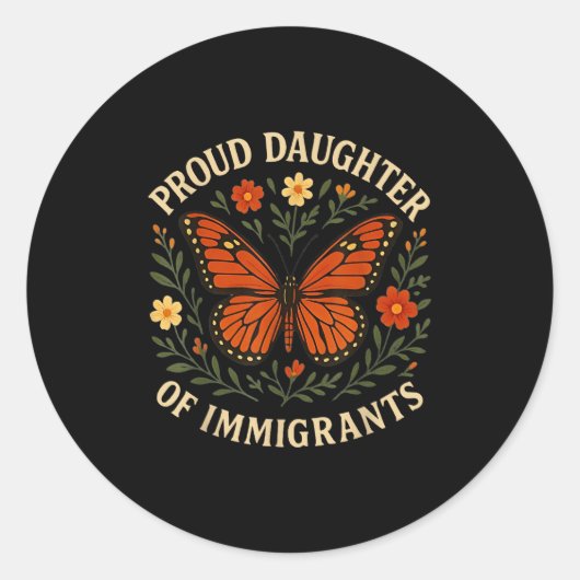 Trotse dochter van immigranten vlinderbloemen ronde sticker (Voorkant)