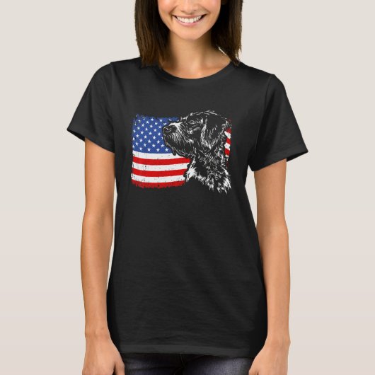 Trotse Duitse Wirehaired Pointer Amerikaanse Vlag  T-shirt (Voorkant)