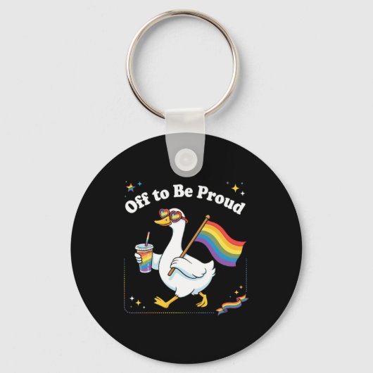 Trotse Eend Op Parade Regenboogdrank Sleutelhanger (Voorkant)