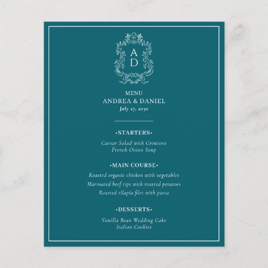 Trotse Elegante Blauwe Trouwmenu Met Rand Flyer (Voorkant)