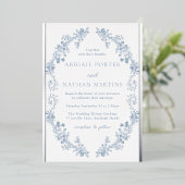 Trotse Elegante Blauwe & Zilveren Trouw Folie Uitnodiging (Staand Voorkant)