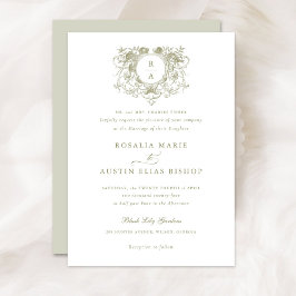 Trotse Elegante Bloem Blad Kroon Monogram Huwelijk Kaart