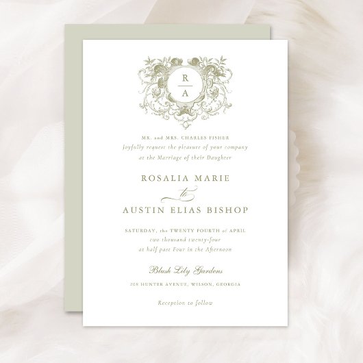 Trotse Elegante Bloem Blad Kroon Monogram Huwelijk Kaart