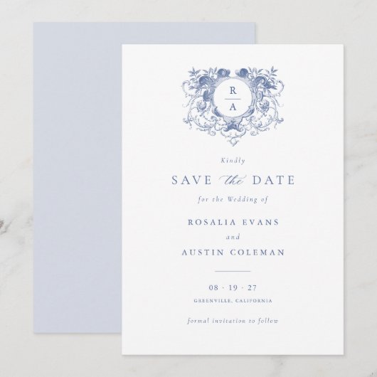 Trotse Elegante Bloemenkroon Huwelijk Bewaar de Da Kaart (Voorkant / Achterkant)