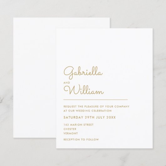 Trotse Elegante Gouden Script Trouw Uitnodiging (Voorkant / Achterkant)